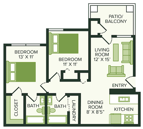 two bedroom floor plan at village woods